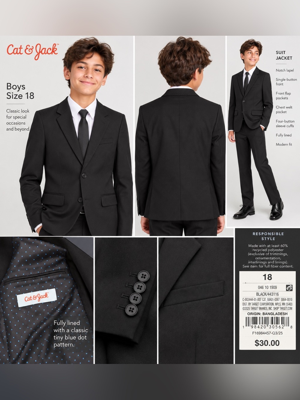 Boys’ Cat & Jack Black Suit Jacket – Size 18 – NWT 🖤